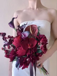 アーティフィシャルフラワー　ボルドー　レッド　カラー　造花ブーケ　ウエディング