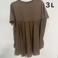 バック異素材切替 Tシャツ ブラウン 半袖　大きいサイズのサムネイル