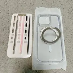 iPhone 15 Pro Max ケースクリア ワイヤレス スタンド シルバー