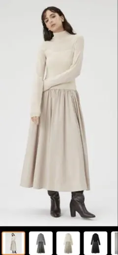 フレイアイディーシアーニットコンビフレアワンピースサイズ1Mベージュ一度着用