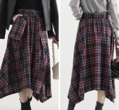 STELLA MARINA アシンメトリー ロングスカート タータンチェック