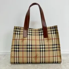 美品✨バーバリー　ハンドバッグ　ノバチェック　ホースロゴ　レザー　PVC　自立式