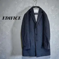 【エディフィス】チェスターコート　メンズ　ミディ丈　ウール混　総裏　ダークグレー