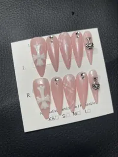 現品ネイルチップ付け爪量産型推しネイルy2kギャル地雷チークネイル十字フレンチ