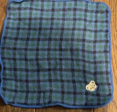 ファミリア familiar ハンカチ ミニタオル 青チェック クマ刺繍