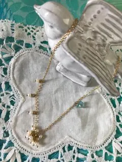 極小パールとアパタイトのアシンメトリーネックレス 14kgf