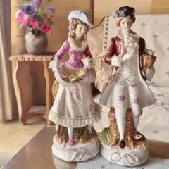 ペア アンティーク調 陶器置物 西洋貴婦人 貴公子 陶器レースフィギュリン 2体 ペア アンティーク調 陶器置物 西洋貴婦人 貴公子 陶器レースフィギュ
