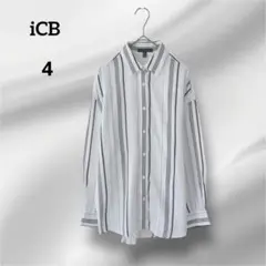 iCB オンワード　長袖ブラウス　白黒ストライプ 　コットン　4