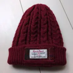 Harris Tweed 赤 ケーブル編みニット帽
