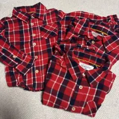 赤とネイビーのチェック柄シャツ お揃い　男の子　女の子