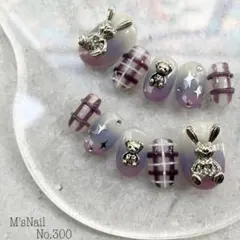 ネイルチップ 韓国 地雷系 チェック グラデーション 紫 Y2k セルフネイル