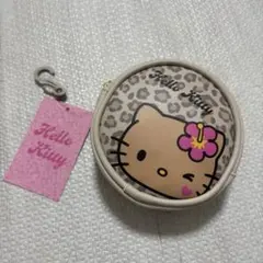 日焼けキティ ヒョウ柄　丸型ポーチ　ブラウン