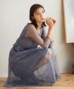 niana★　オケージョンドレス　編み上げストライプレース　パーティードレス　M