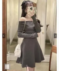 GRL オフショルダーニットフレアワンピース［dr661］グレー Mサイズ