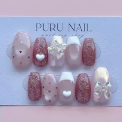 522現品◾️春⭐︎超シルキーマグネット️★リボン×ハート×フレンチ◾️ネイルチップ