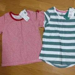 【新品タグ付】赤白ストライプTシャツと緑白ストライプTシャツセット