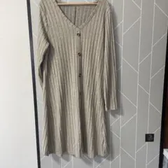 リブ編みVネック長袖ワンピース　1XL