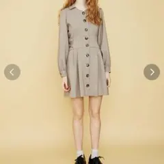 【美品】jouetie レトロ ワンピース M 格子柄 ブラウン ミニ丈 長袖