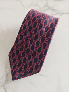 【美品】LANVIN ランバン ネクタイ 仏製 シルク ネイビー 赤 総柄のサムネイル