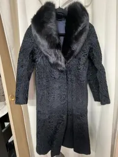 ファー付き ブラック ロングコート