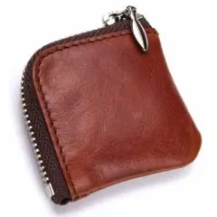 【新品】極小L字ファスナー本革小銭入れ ブラウン