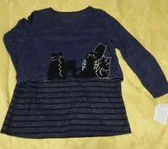 猫柄 ネイビー 長袖トップス