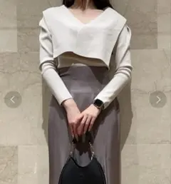 SNIDEL ニットセーターサイズF グレージュモカ スカート オフショル襟付き