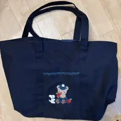 極美品】ファミリア トートバッグ クマ 車 刺繍 ネイビー グリーン
