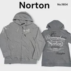 Norton グレー フルジップ パーカー XL スウェット地 刺繍 バイカー