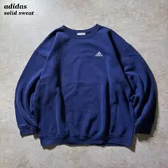 adidasソリッドスウェット古着フェードネイビー短丈CBOY刺繍ロゴ当時物美品