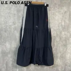 U.S. POLO ASSN サイドライン ナイロン ティアード ロングスカート