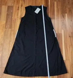 ロングワンピースブラックLサイズノースリーブサイドポケットパール付き新品