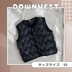 ライトダウン ベスト 90 黒 キッズ ノーカラー おしゃれ キルティング