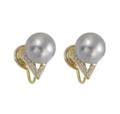 ヴィンテージ風パール イヤリング（ノンホール）上品 クリップ式結婚式入学式卒業式