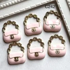 C242★6個　ピンク　チェーン　バッグ　チャームパーツ