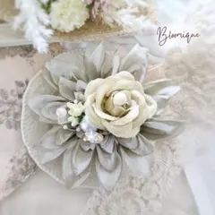 コサージュ グレージュ×ゴールド ダリア 上品 フォーマル 2way 結婚式