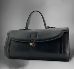 极美品 バーバリー ハンドバッグ ノバチェック シャドーホース レザー ブラック