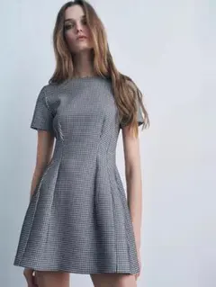 ZARA 千鳥格子　半袖ミニワンピース L