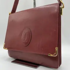 良品 Cartier ショルダーバッグ レザー ボルドー マストライン