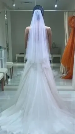ホワイト チュール ロングウェディングベール