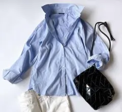 シップス SHIPS 長袖コットンシャツ スキッパー ボタンダウン ライトブルー