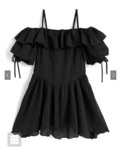 オフショルダー フリル ミニドレス 黒