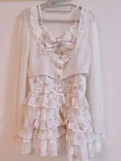 liz lisaリズリサカーディガン キャミフリルワンピースセット ホワイト