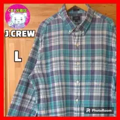 usa古着 J.CREW 長袖シャツ L チェック ピーコックグリーン
