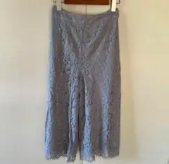 美品　レース　ワイドパンツ　グレー　くすみブルー