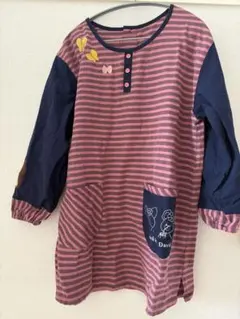 ストライプエプロン 蝶の刺繍付き