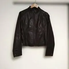 ダークブラウン レザー ジャケット ライダース Lサイズ 本革 ヤギ革