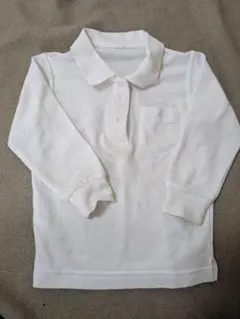 100ホワイト 長袖 ポロシャツ 胸ポケット付き