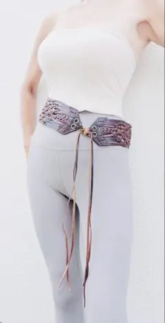 1980年代製レザーメッシュ革ベルト昭和レトロvintageフリンジ幅広y2k