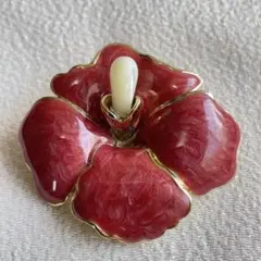 【35】エナメルフラワーブローチ　ヴィンテージ　レトロ　エレガント